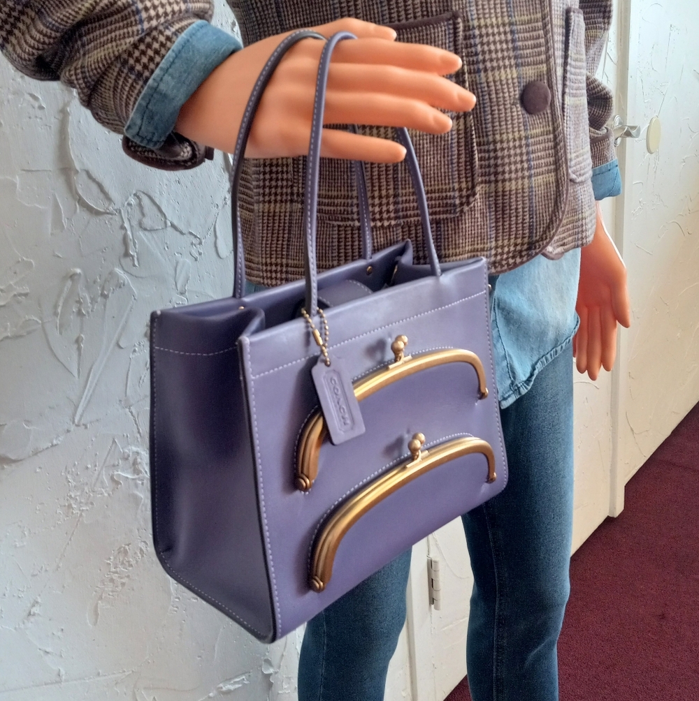 Coach Cashin Carry Tote 22, Double Kisslock, Purple - Picture 12 of 15